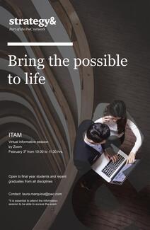 Póster Career Services del ITAM invita a la sesión de reclutamiento remota de Strategy&